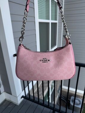 Coach Powder Pink Teri Shoulder Bag With Silver Chains